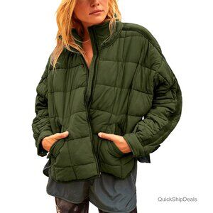 Lightweight Quilted Puffer Jacket with Pockets, Packable Oversized Fit